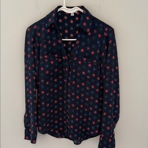 Express Starry Night Button-Up V-Neck Holiday Blouse size XXS